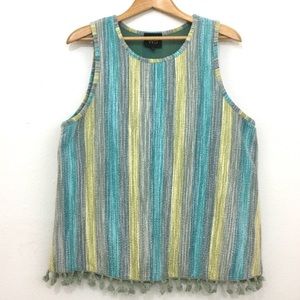 W5 sleeveless top  tassel hem blue green large